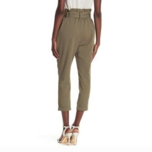 Elodie Women's High Waist Paperbag Belted Cropped Pants Olive Green X-Large - Picture 2 of 4